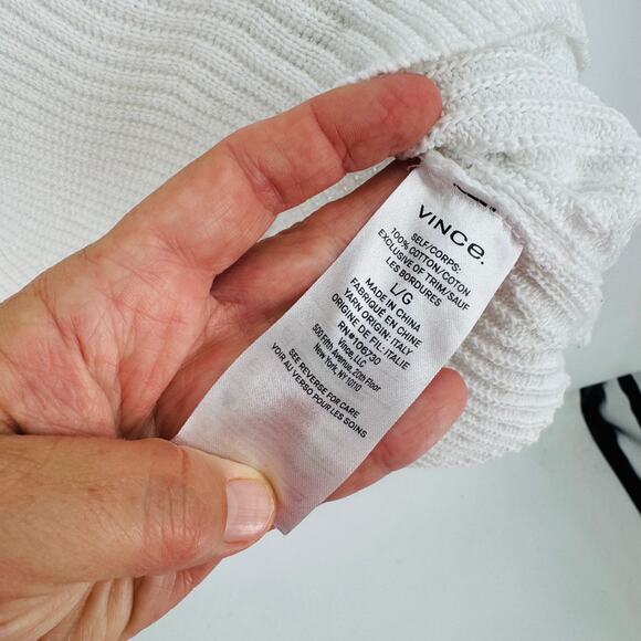 Vince. White Ribbed Knit Sleeveless Cotton Tank Top Minimalist Style Size L - Picture 5 of 6